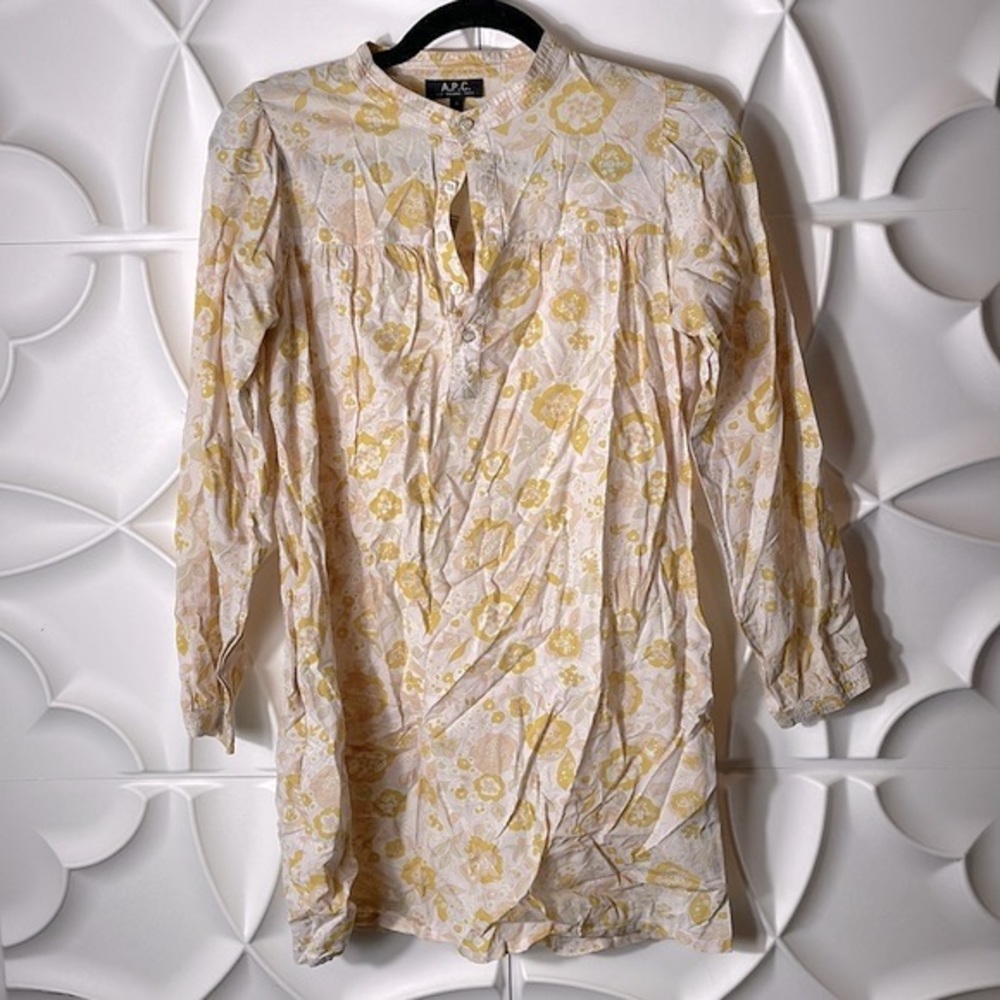 APC Yellow floral long shirt sz S.   Gggg